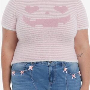 Hot Topic Sweet Society Pink Pumpkin Stripe Sweater Top Plus Size Halloween